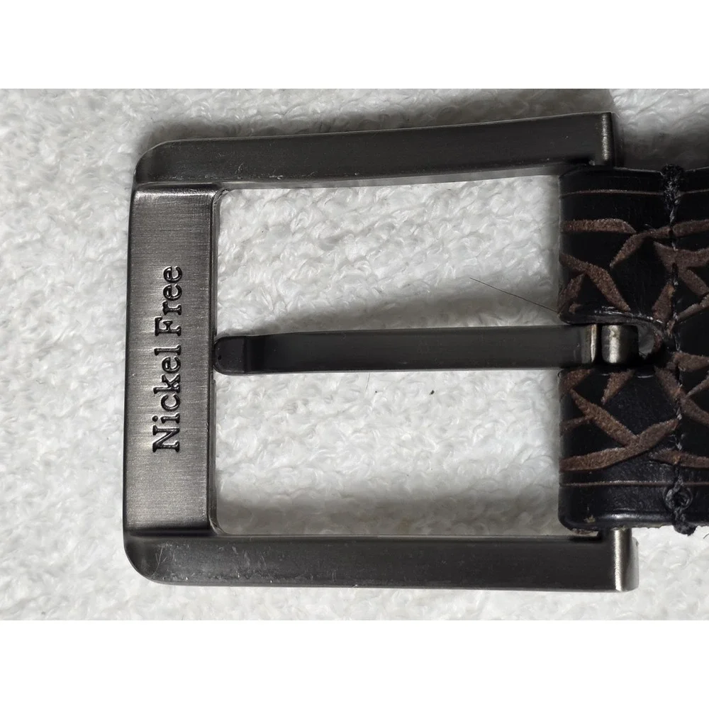 Embossed Skulls Leather Belt Men's Size 44 Made In India Black/Brown